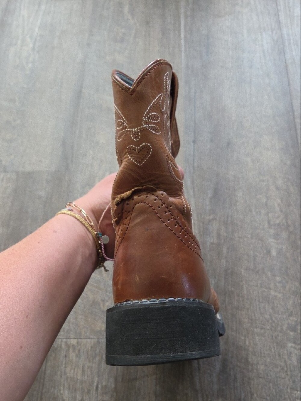 Ariat Tan and Light Blue Leather Western Boot Interior - Picture 7 of 13